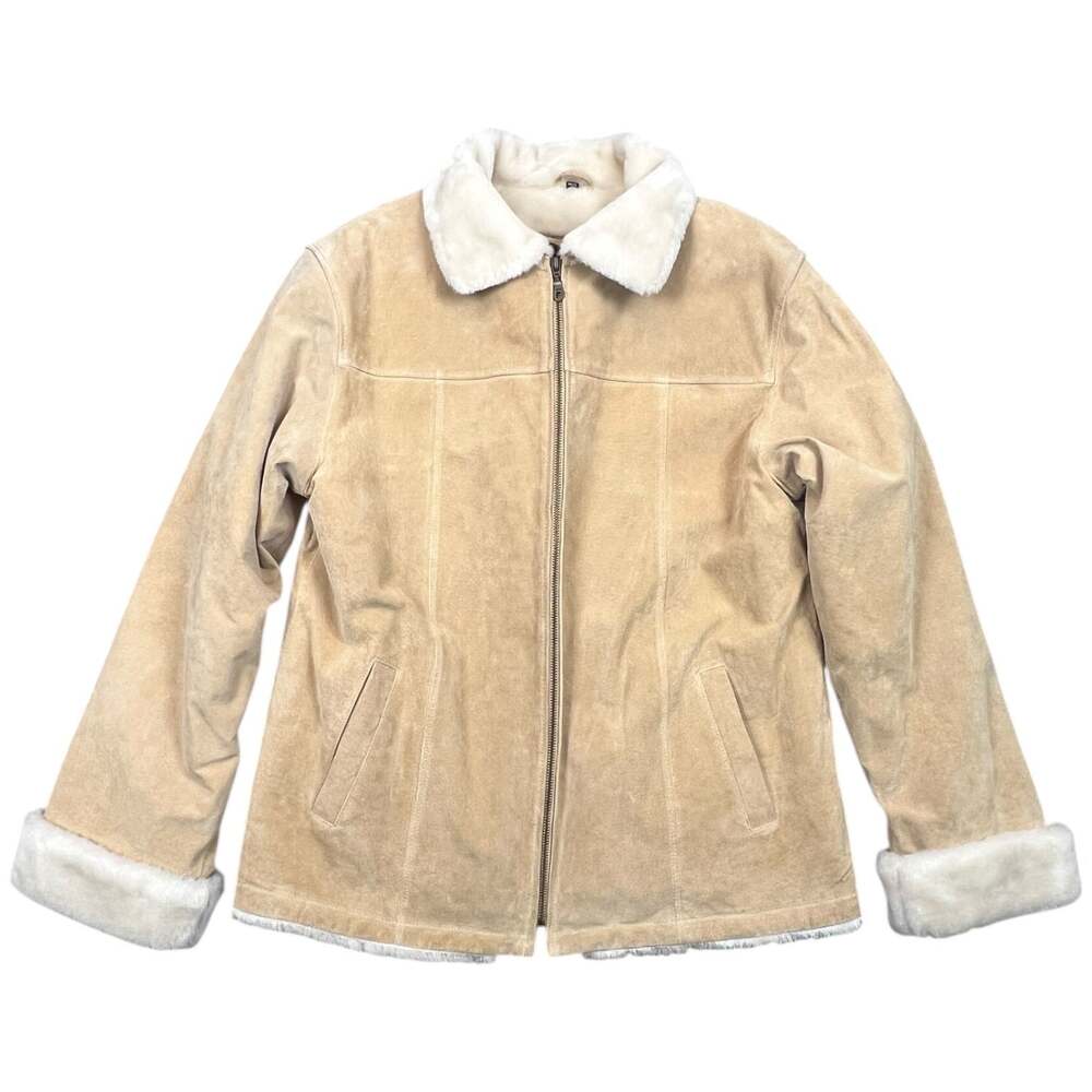 Adler Collection Tan Suede Leather Faux Shearling Jacket Women’s L